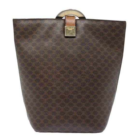 CELINE Macadam Canvas Shoulder Bag Pvc Leather Brown Gold - Picture 3 of 13